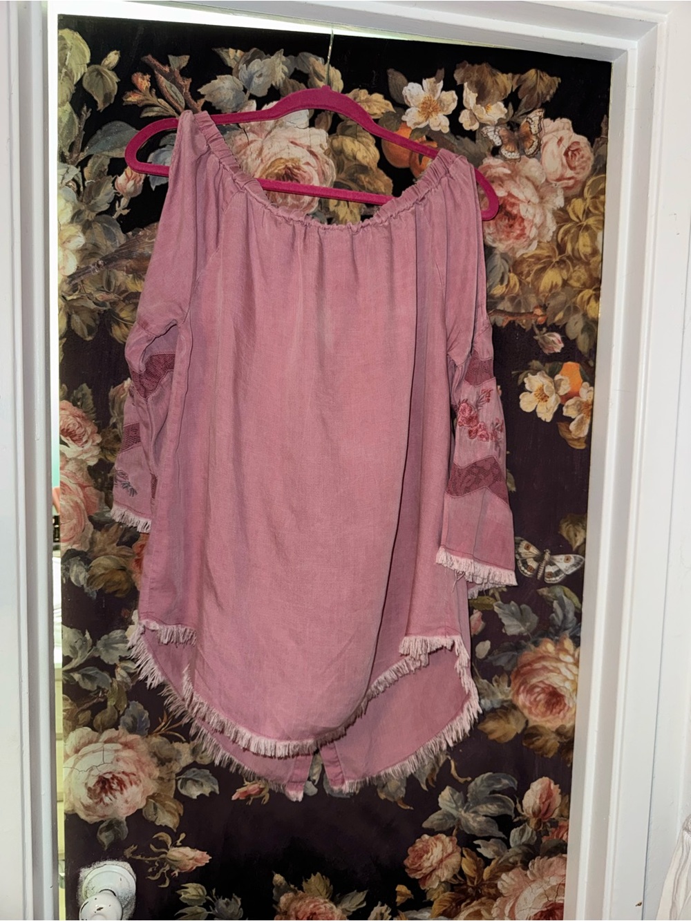 Boho Off-Shoulder Tunic Top - Dusty Rose